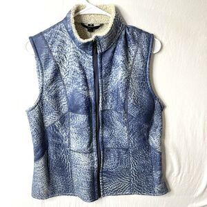 Audrey Talbott Shearling Lamb Leather Vest M Blue Full Zip Made In New Zealand